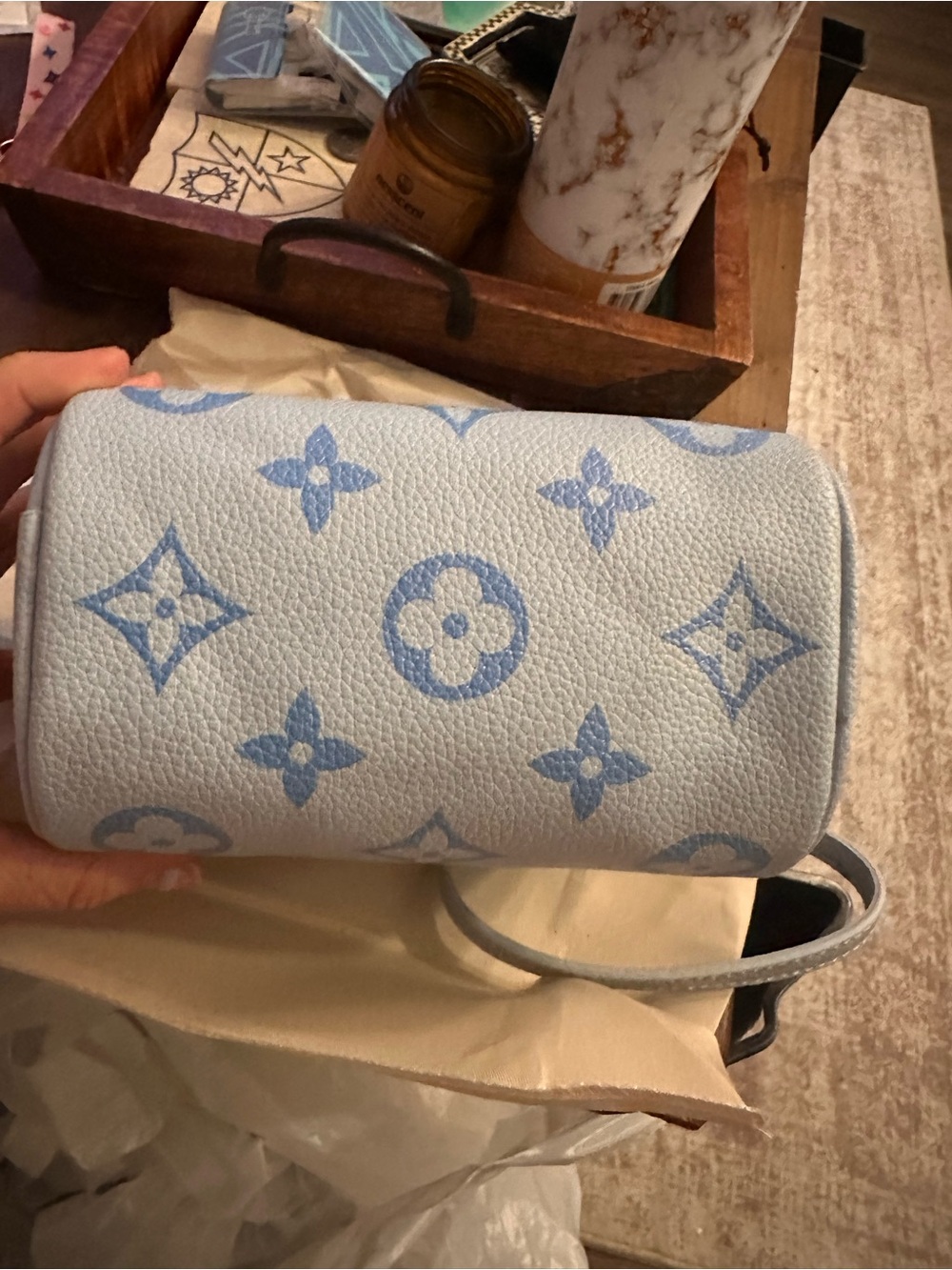 Unlisted Light Blue & White Mini Top-Handle Bag with Gold Hardware - Picture 9 of 14